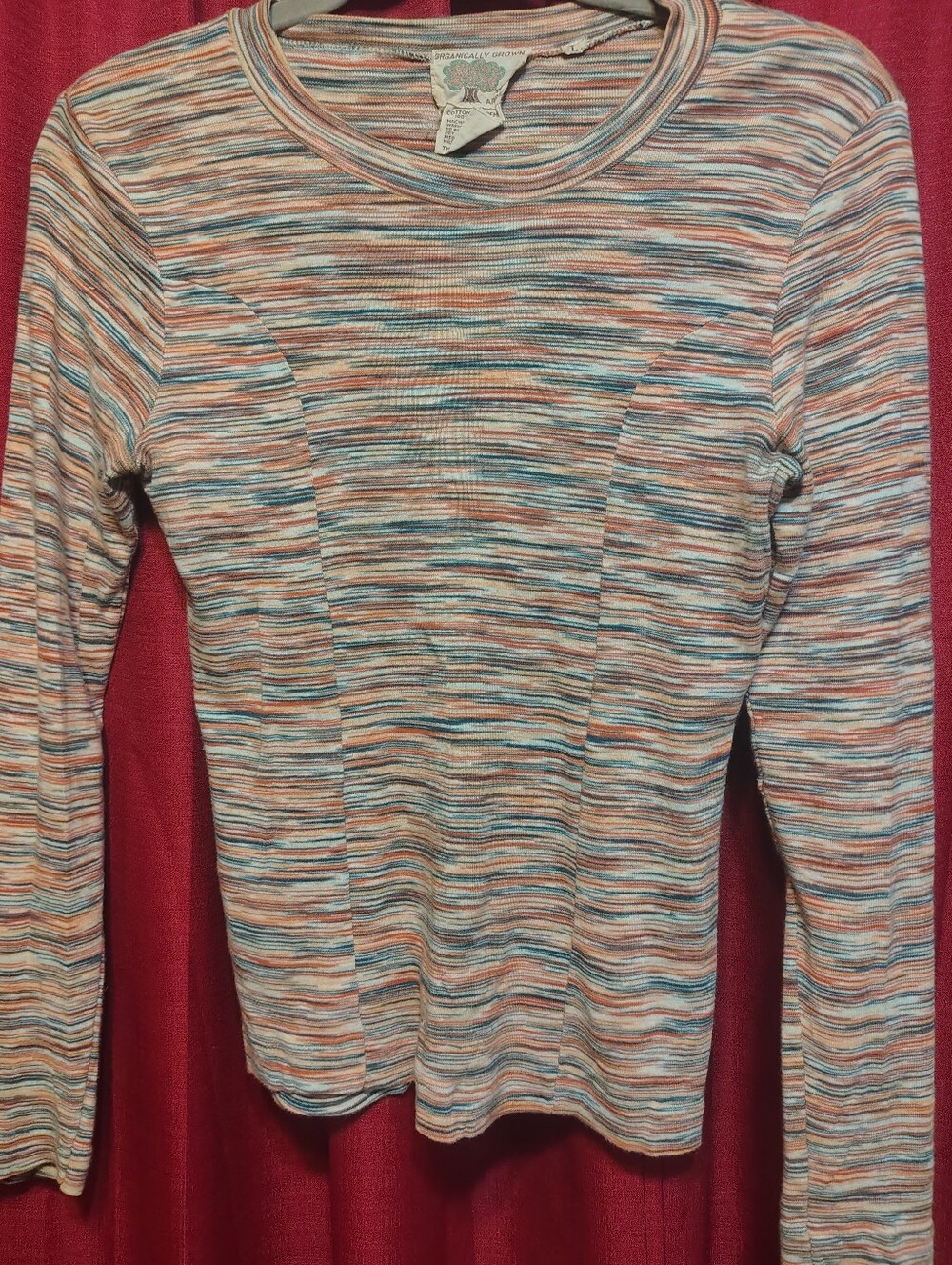 Perfect Organically Grown Vintage 70s 90s Space Dye Ribbed Long Sleeve Top Large